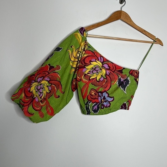 RHODE Kristie One Shoulder Puff Sleeve Top in Green Lanai Print. Size 0 NWT - Picture 5 of 8